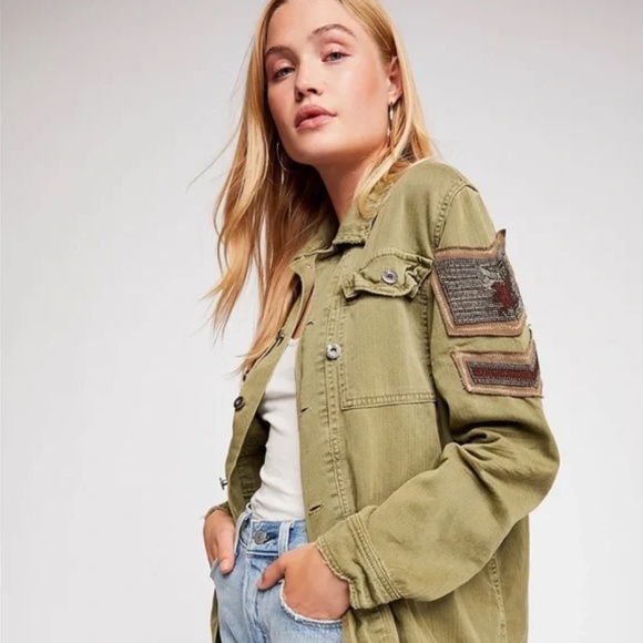 Free People Jackets & Blazers - Free People Beaded Military Jacket/Shirt